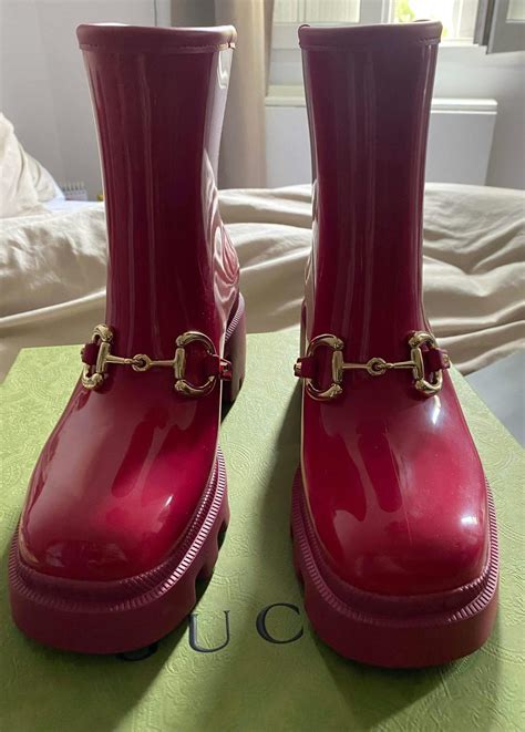 gucci rain boots with pink bottom|thigh high Gucci boots.